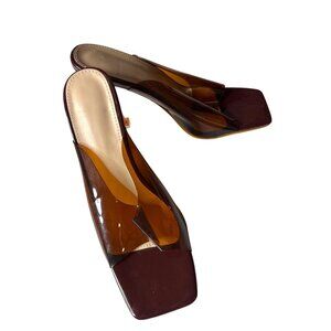 Transparent Brown Open-Toe Heeled Sandals W/Square Toe/Acrylic Stiletto Heel 42